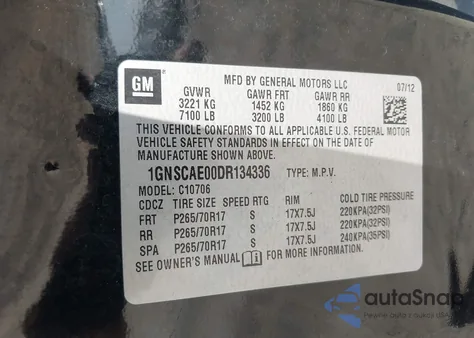 2013 Chevrolet Tahoe Ls из США, поврежденный, VIN 1GNSCAE00DR134336